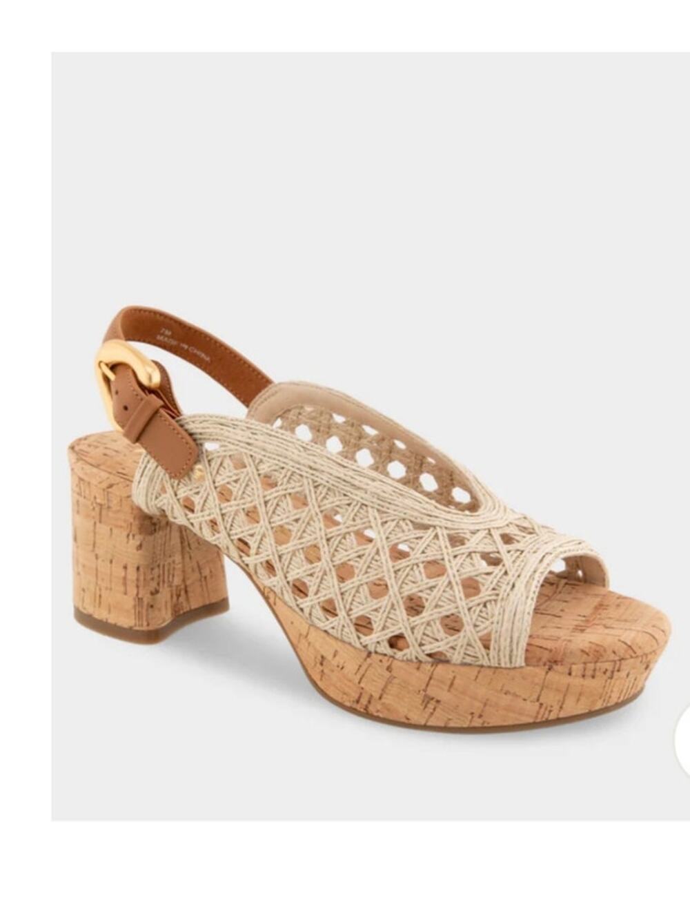 New $150 Aerosoles Cornelia Raffia Platform Sandals Cork Heel Sz 7.5 Natural